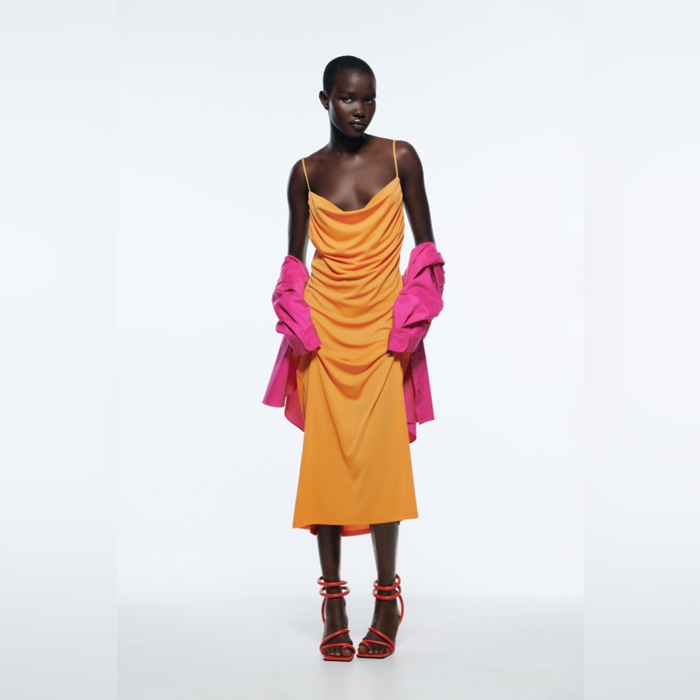 ZARA Orange Midi Dress
